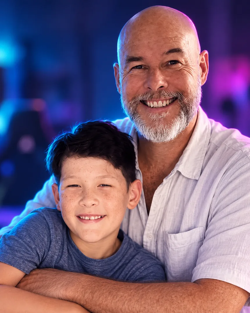 Jason May with his son